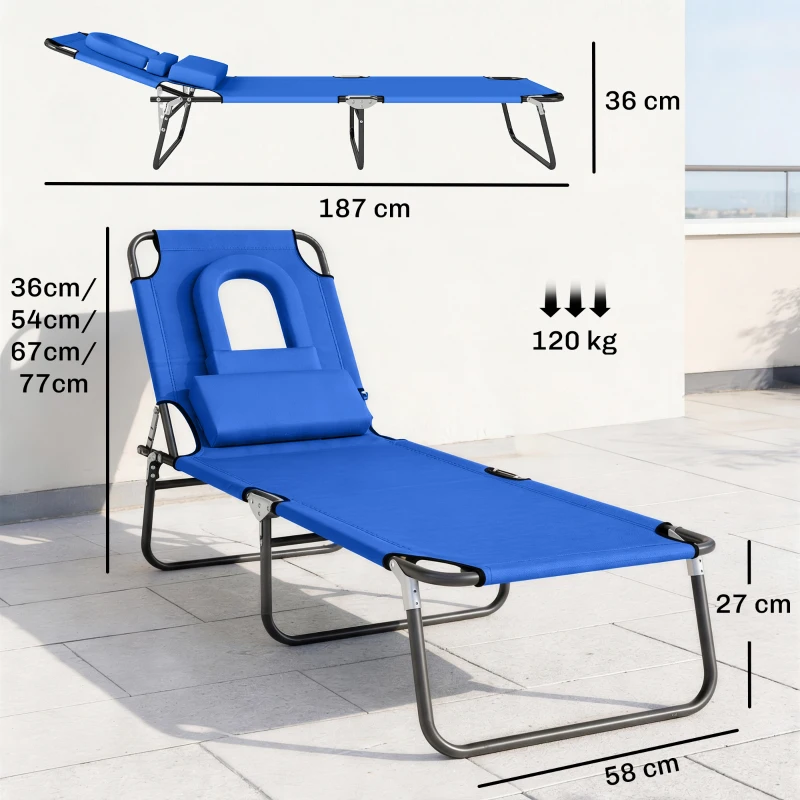 Homcom Transat de Jardin Chaise Longue Pliante Bain de Soleil Bleu