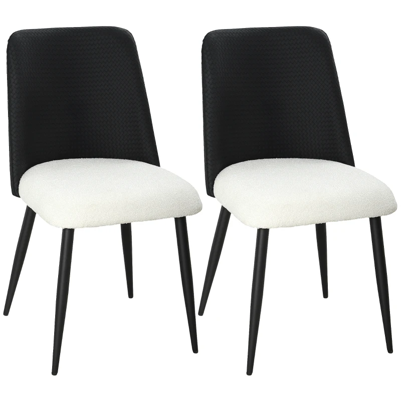 HOMCOM Juego de 2 Sillas de Cocina con Respaldo de PU de Imitación Ratán Patas de Acero y Asiento Acolchado Negro y Beige