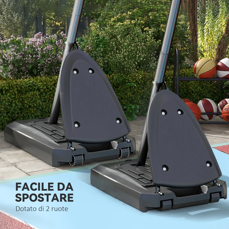 SPORTNOW Canestro Basket in Acciaio, Regolabile in Altezza e portatile con Tabellone e Ruote, 107x70cm, Nero e rosso