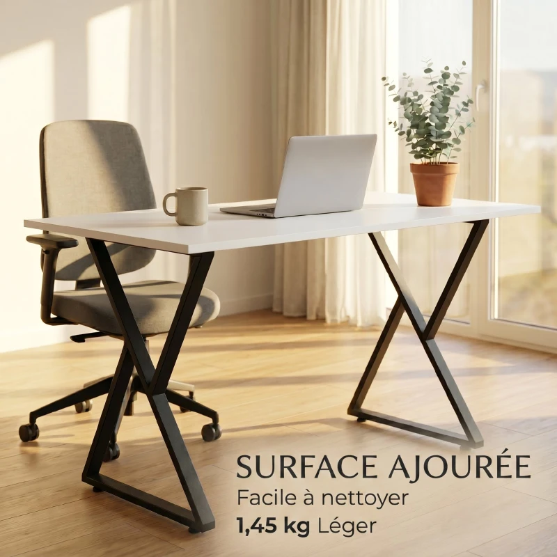 HOMCOM Pieds de table en acier, 60 x 72 cm, lot de 2 pieds de bureau en forme X avec patins réglables et vis, noir