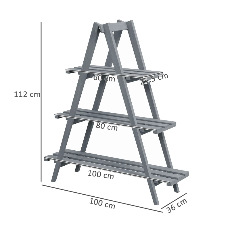 Outsunny Portapiante Verticale 3 Livelli a Doghe, in Legno di Abete, 100x36x112 cm, Grigio