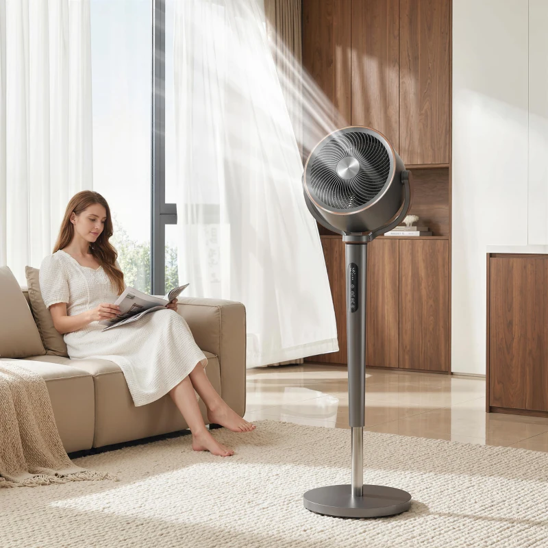 HOMCOM 20dB Silent Standing Fan, 70°+90° Auto Oscillating Fan with 12 Speeds, LED Light, Air Circulator, Remote Control, 12H Timer, for Bedroom, 46 Inch, Grey