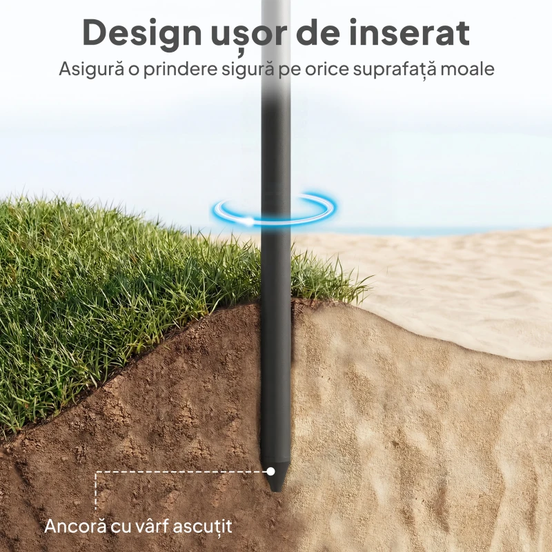 Outsunny Umbrelă de Plajă Reglabilă cu Ancoră pentru Nisip și Geantă de Transport, Ø150x185 cm, Gri Închis