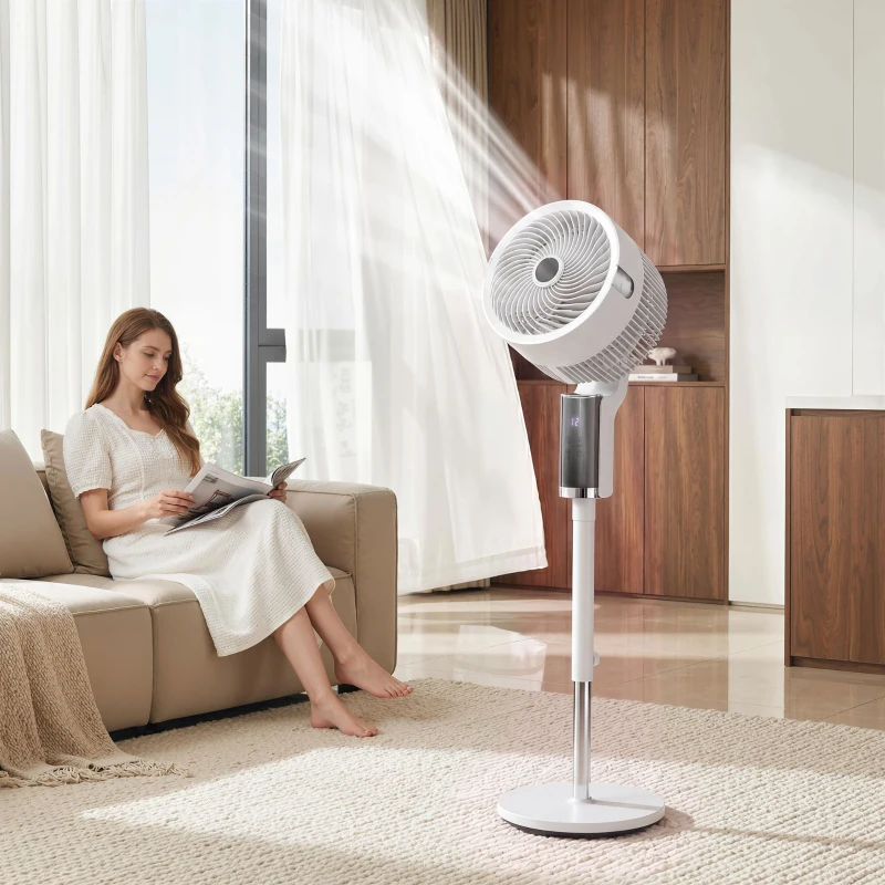 HOMCOM 20 dB Silent Standing Fan for Bedroom, 44" Pedestal Fan with 90° Oscillating, 8 Speeds and LED Light, White