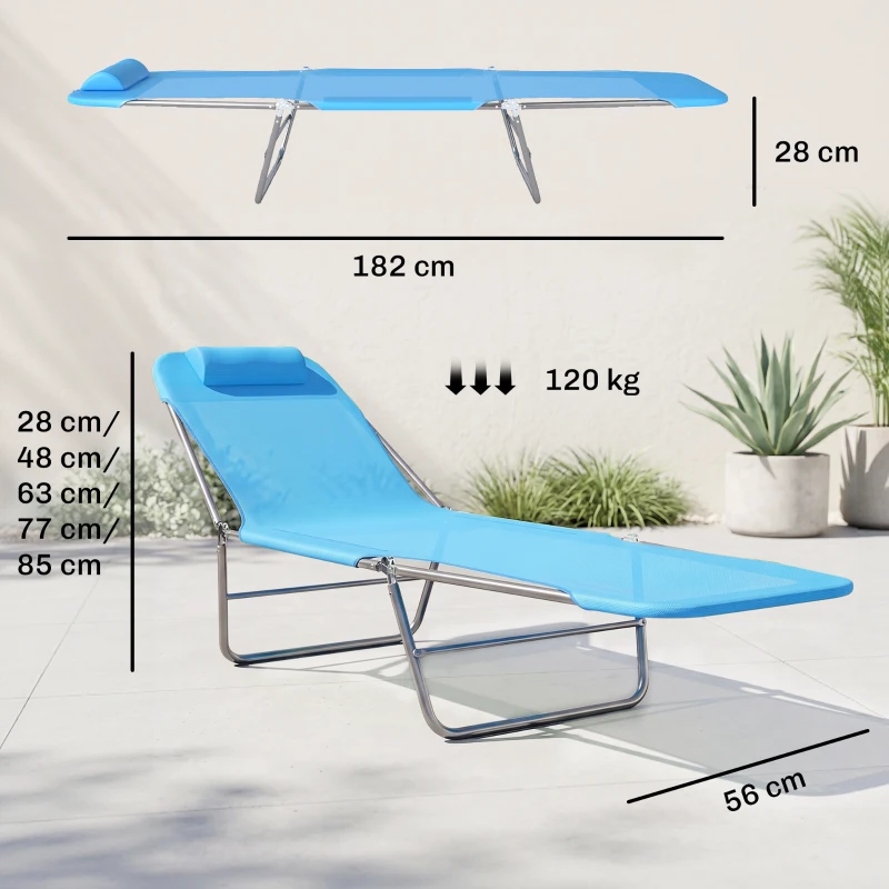 Outsunny Lettino Prendisole Pieghevole con Schienale Reclinabile e Cuscino, 182x56x24.5cm