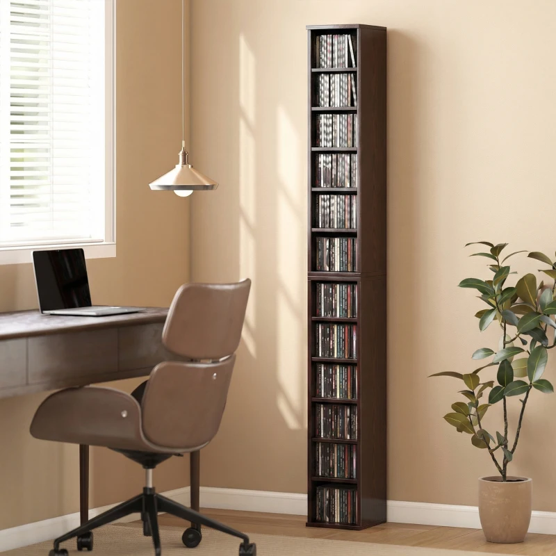 HOMCOM Lot de 2 étagères colonnes armoire de rangement CD-DVD 12 compartiments 21 x 22,5 x 88,5 cm capacité 204 CD marron