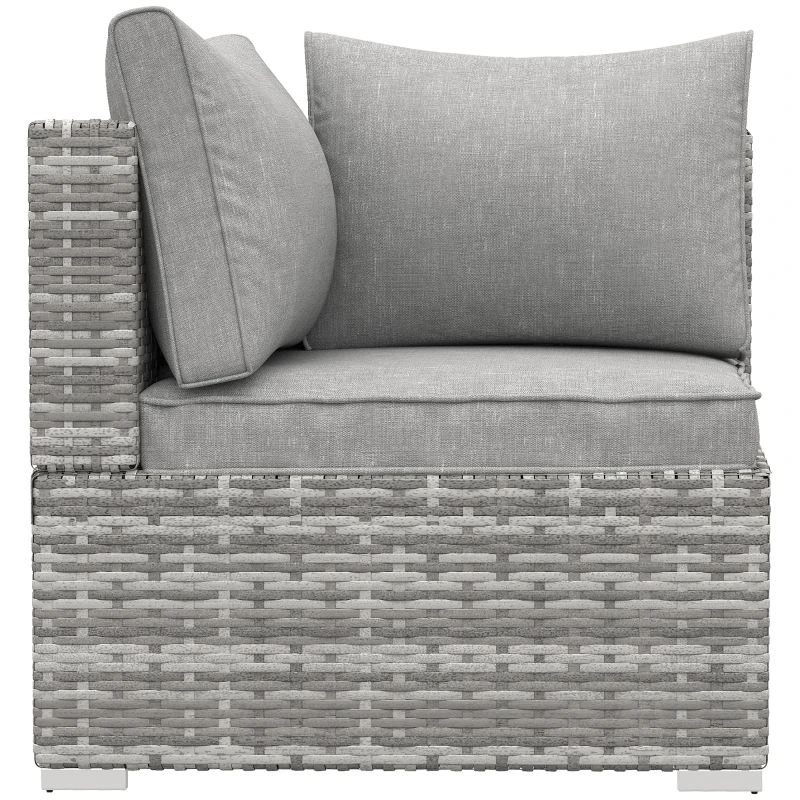 Outsunny Outdoor PE Rattan Corner Sofa, Garden Wicker Furniture Single Sofa Chair w/ Cushions, Light Grey