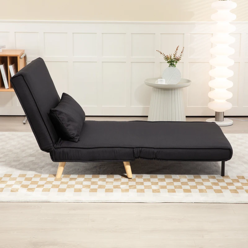HOMCOM Sillón Cama Plegable con Respaldo Ajustable en 6 Posiciones Almohada Acolchada Carga 350 kg 94x78x80 cm Negro