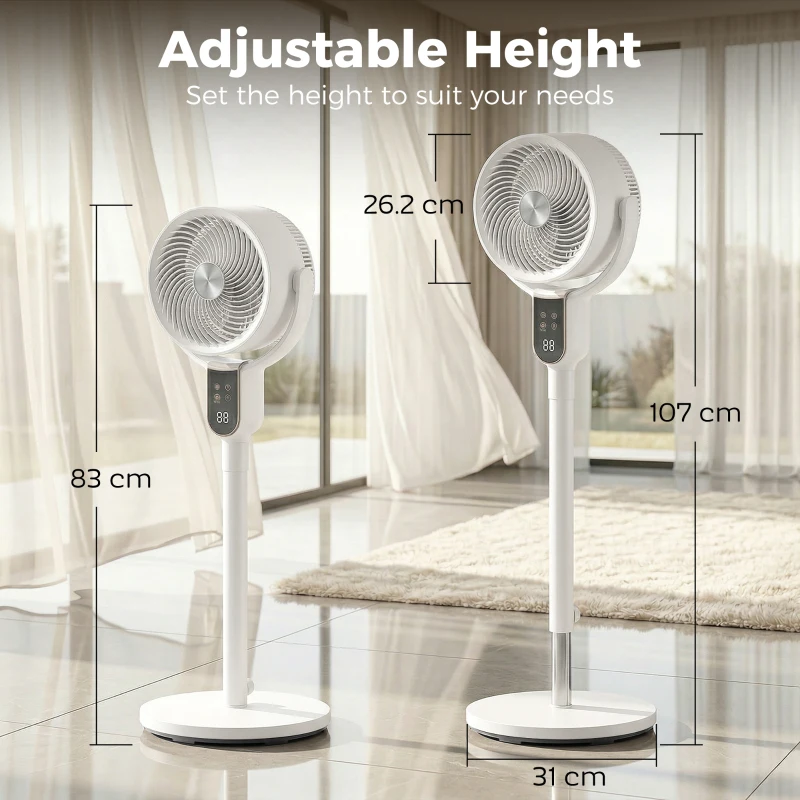 HOMCOM 20 dB Silent Standing Fan for Bedroom, 42" Pedestal Fan with Remote, 90° Oscillating, 8 Speeds, Remote Control, White