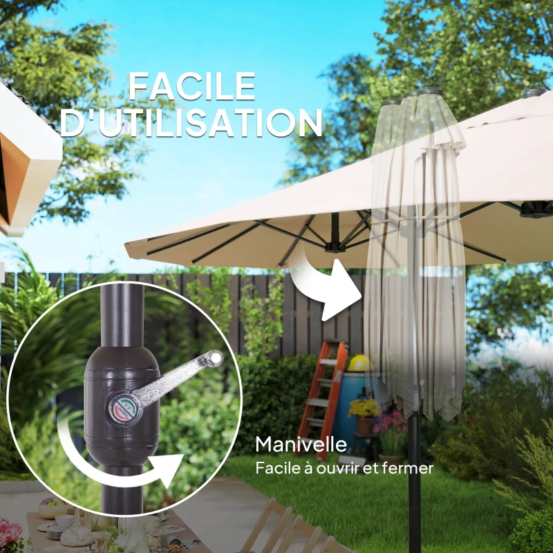 Outsunny Parasol de jardin exterieur parasol double 4,6L x 2,7l x 2,4H m ouverture fermeture manivelle acier polyester haute densité crème