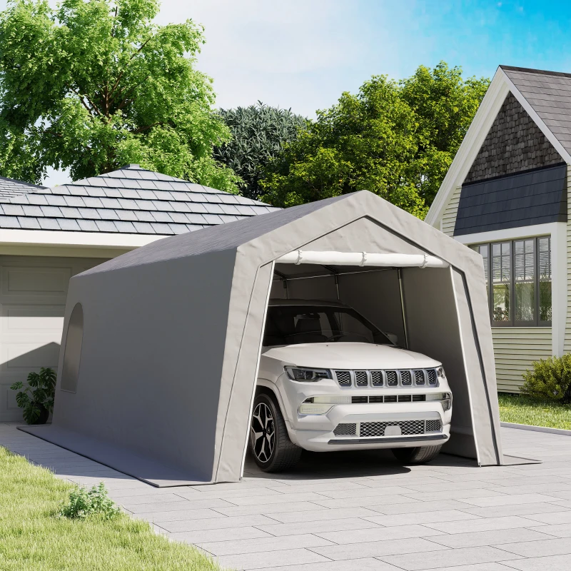 Outsunny Carpa de Almacenamiento Exterior 3x6 m con Tela PE Resistente al Agua y Rayos UV Puerta Enrollable y Ventanas Gris