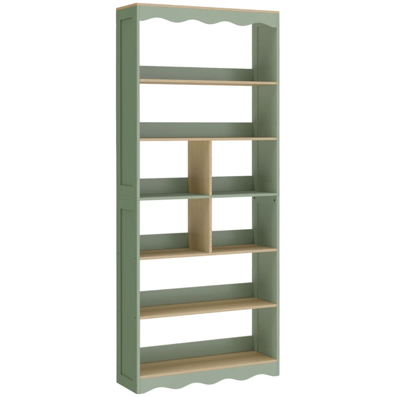 HOMCOM Bibliothèque, étagère de rangement à 6 niveaux avec 6 compartiments ouverts, 76 x 23,8 x 180 cm, bois naturel et vert