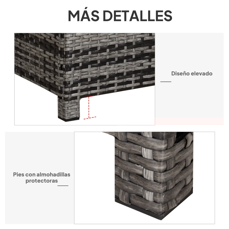 Outsunny Mesa Exterior Terraza de Ratán Sintético Mesa Auxiliar con Vidrio Templado para Terraza Patio Balcón 85x50x39 cm Gris