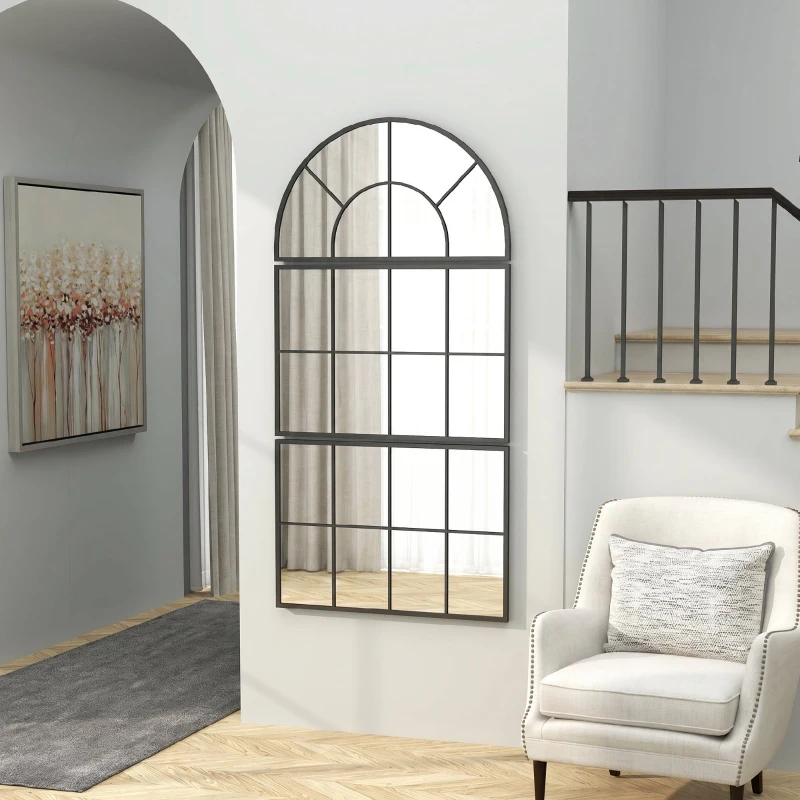 HOMCOM Oglindă de Perete cu Arcadă Stil Fereastră pentru Dormitor și Hol, 76x43 cm, Negru