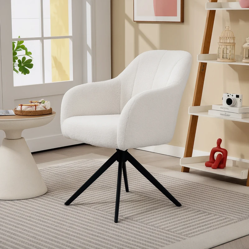 HOMCOM Fauteuil de salon pivotant capitonné grand confort piètement en acier et tissu effet polaire teddy blanc