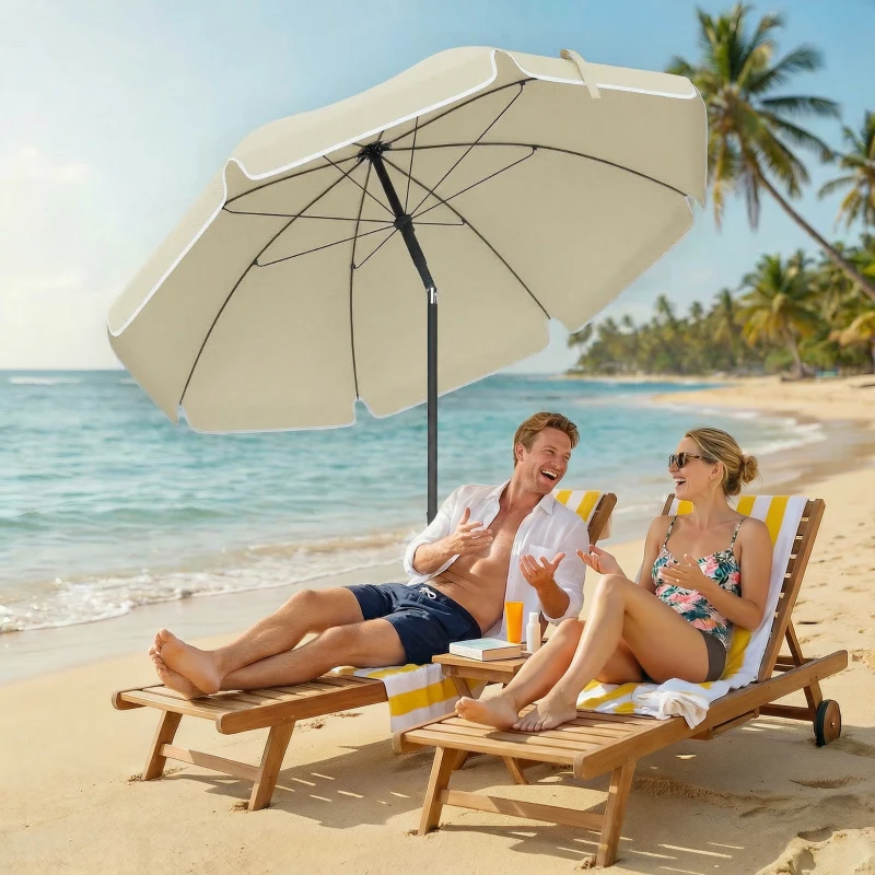 Outsunny Sonnenschirm Strand Ø150 cm wasserabweisend faltbar Strandschirm mit Sandanker verstellbarer Neigung Tragetasche Beige