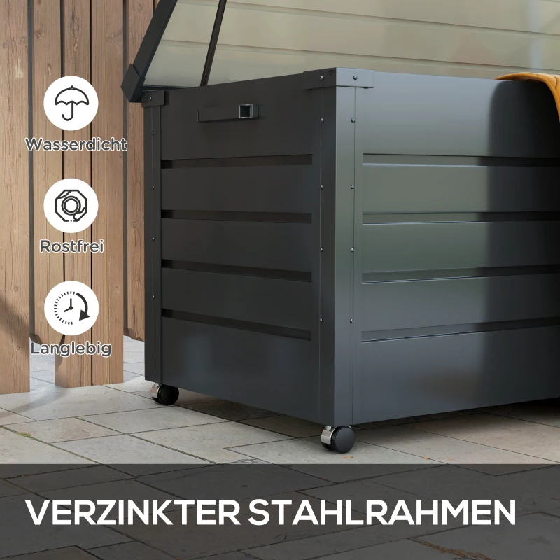 Outsunny Outdoor Aufbewahrungsbox, Gartenbox, Kissenbox, wetterbeständig, 4 Rollen, 100 x 62 x 65 cm, Dunkelgrau