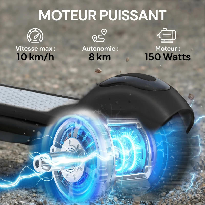 SPORTNOW Trottinette électrique enfants 6-14 ans, écran LED, lumières RGB, pneus 6,5'', vitesse 10 km/h, démarrage au kick, noir