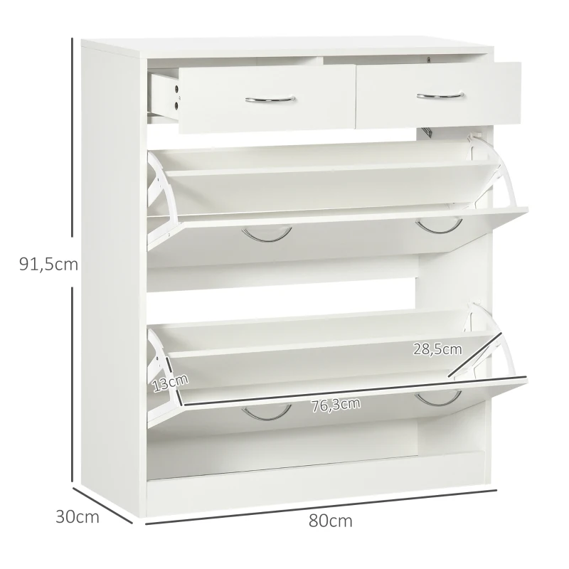 HOMCOM Meuble à chaussures 2 tiroirs et 2 portes abattantes avec étagère réglable 80 x 30 x 91,5 cm poignées alu. naturel(m-3)
