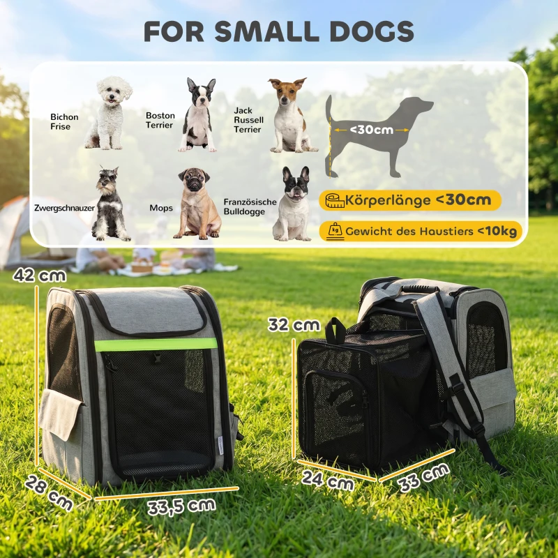 PawHut Transportín expandible para perros con 5 bolsillos y tira reflectante para perros hasta 10 kg 33,5x28x42cm Gris claro