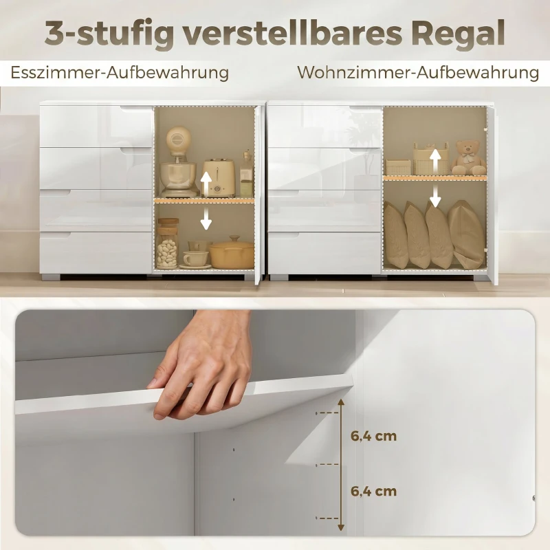 HOMCOM Dressoir met 4 lades, 1 deur, verstelbare plank, voor woonkamer, slaapkamer 100 x 40 x 80 cm