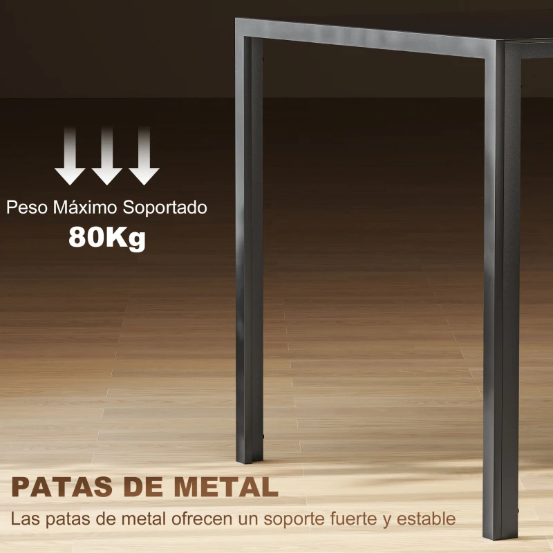 HOMCOM Mesa de Comedor de Cristal Rectangular para 6 Personas con Patas de Metal para Cocina Salón 140x80x75 cm Negro