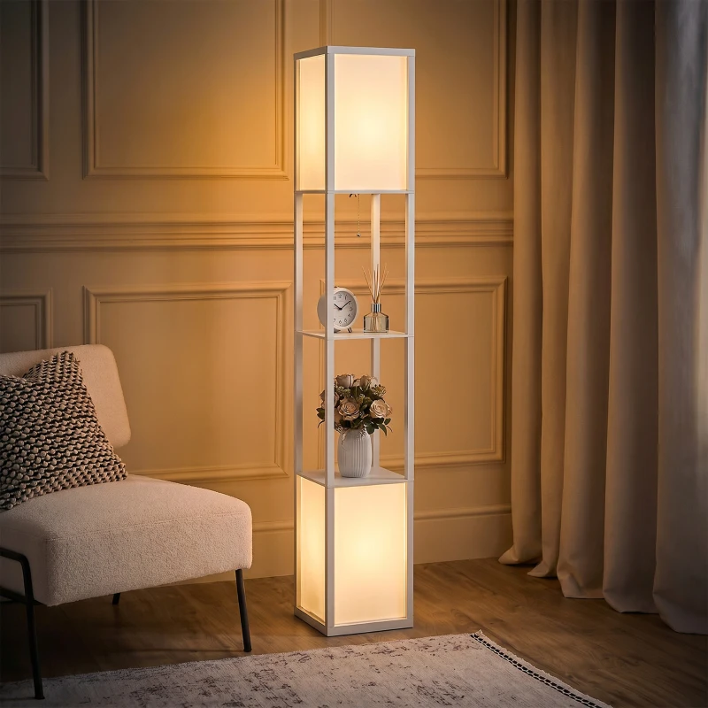 HOMCOM 156cm Floor Lamp Shelving Unit - White