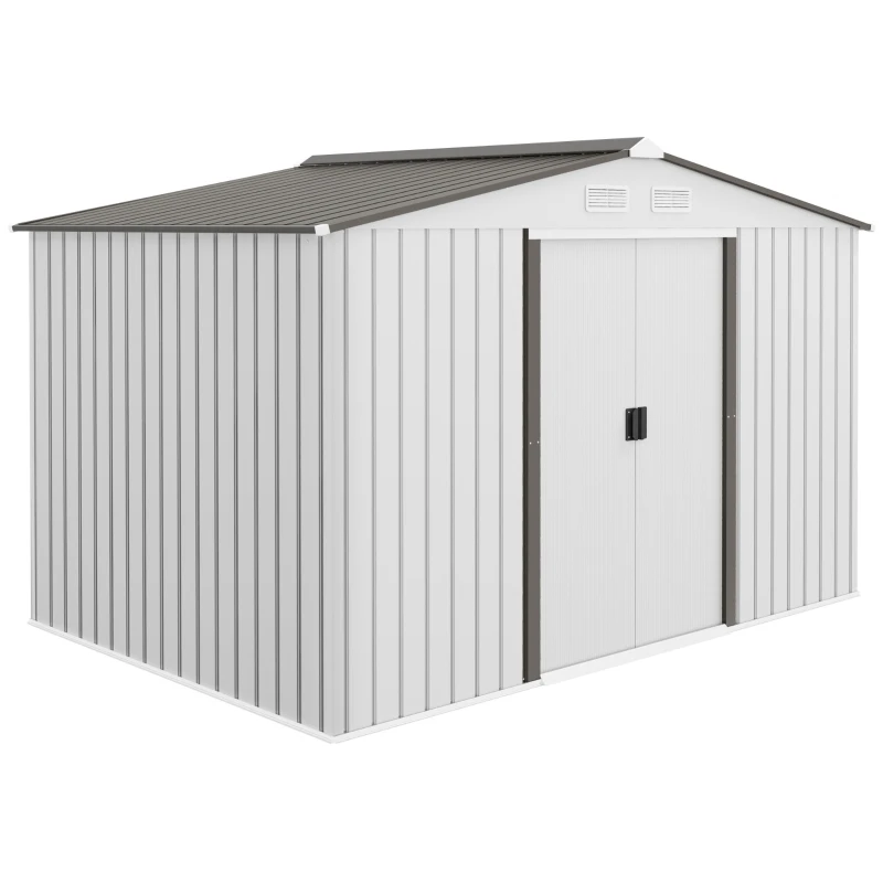 Outsunny Caseta de Jardín 277x195x192 cm Cobertizo de Exterior Metálico para Almacenamiento de Herramientas Plata y Gris