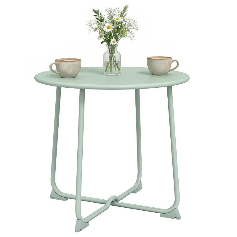 Outsunny Table basse extérieure pour 2 personnes, table de jardin ronde base en X avec structure métal, Ø 50 x 45,5 cm vert foncé