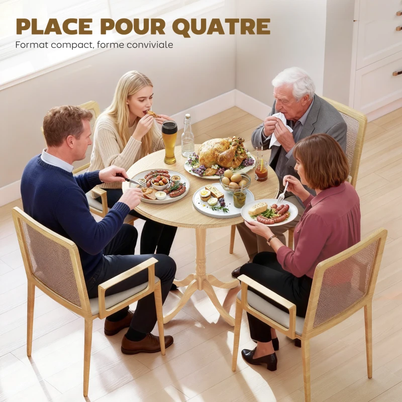 HOMCOM Table à manger ronde pour 4 personnes Ø 80 cm, table de cuisine, piétement en acier, style moderne, bois naturel