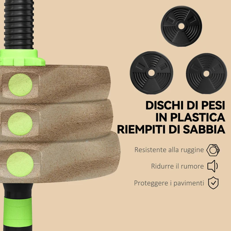 SPORTNOW Set Bilanciere con Pesi 3 in 1 da 16 Dischi e Impugnatura Antiscivolo, 140x20x20 cm, Verde