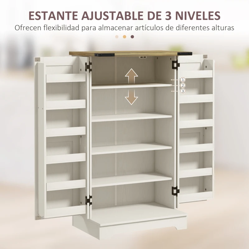 HOMCOM Armario Despensa Cocina con 2 Puertas 16 Estantes y Estante Ajustable para Comedor Salón 60x40x104 cm Crema