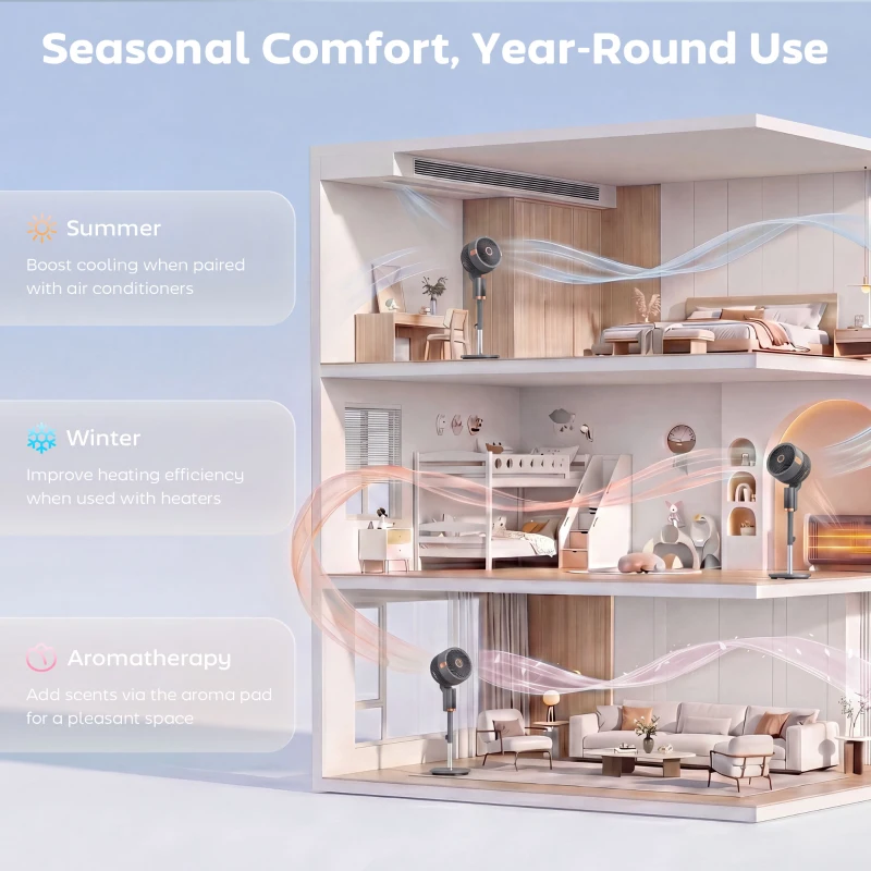 HOMCOM 20 dB Silent Standing Fan for Bedroom, 44" Pedestal Fan with 90° Oscillating, 8 Speeds and LED Light, Grey