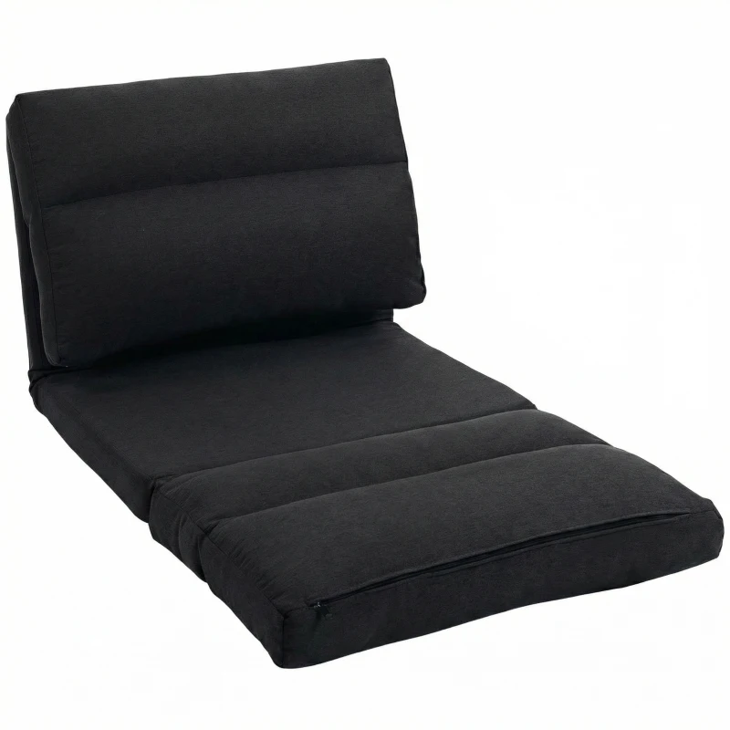 HOMCOM Sillón de suelo tipo sofá perezoso, sillón convertible en cama reclinable 90° a 180°, tejido - 70 x 72 x 56 cm - negro