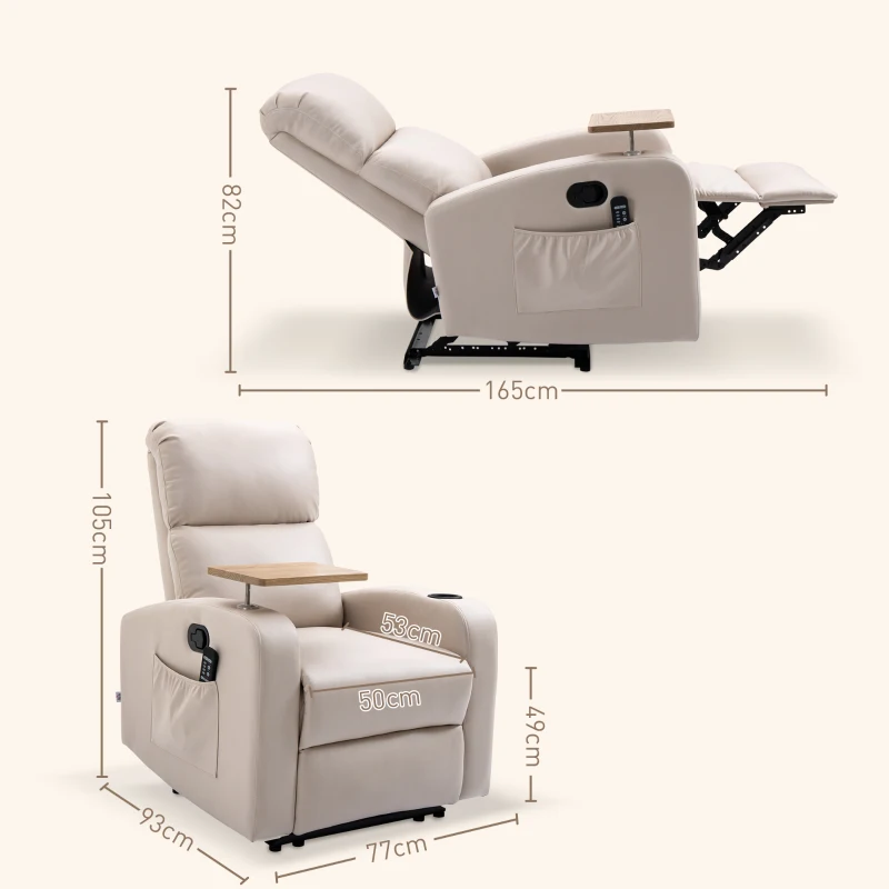 HOMCOM Sillón de Masaje con 4 Modos Vibración Reclinación 145° Mando a Distancia 77x93x105 cm Beige