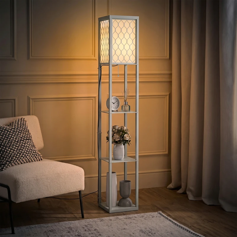 HOMCOM Three-Shelf Standing Lamp - Grey/White