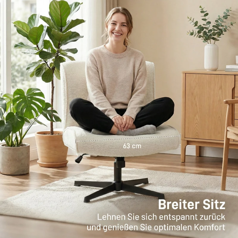 HOMCOM Drehbarer Akzentstuhl, Samtgepolsterter Lounge-Sessel mit Höhenverstellung für Wohnzimmer, Büro, Cremeweiß