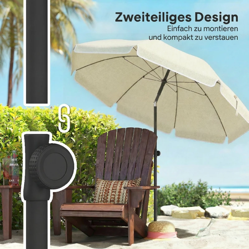Outsunny Sonnenschirm Strand Ø150 cm wasserabweisend faltbar Strandschirm mit Sandanker verstellbarer Neigung Tragetasche Beige