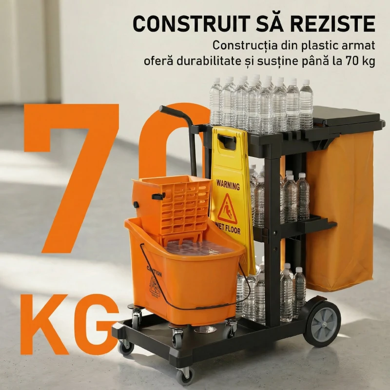HOMCOM Cărucior multifuncțional cu sac pentru curățenie