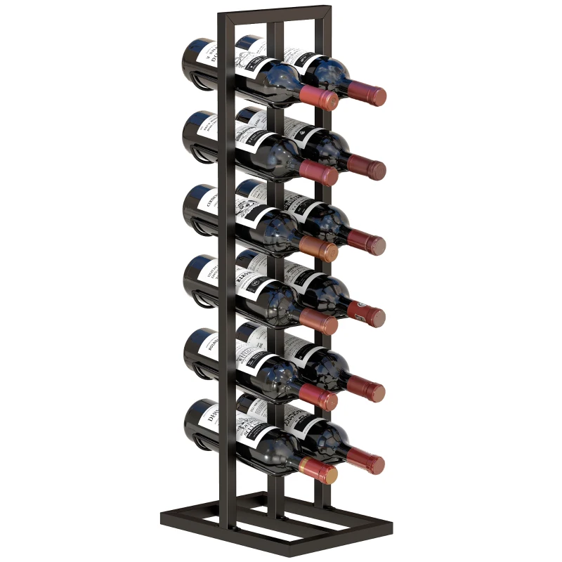 HOMCOM Suport din Metal, 12 Sticle, de Podea, Negru