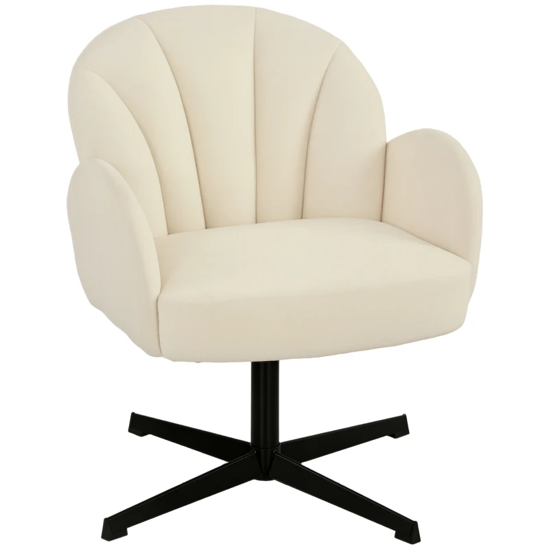 HOMCOM Fauteuil salon pivotant fauteuil d'appoint rembourré en velours dossier en forme de coquille coussin à ressorts beige
