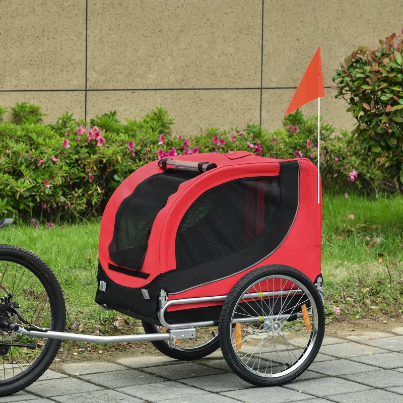 HOMCOM Remorque velo pour chien animaux avec 8 reflecteurs drapeau rouge noir