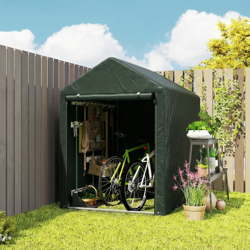 Outsunny Carpa de Jardín para Bicicletas 1,2x1,8x1,65 m con 2 Habitaciones Puerta con Cremallera Impermeable Anti-UV Verde