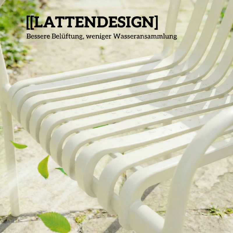 Outsunny Gartenstühle 4er Set Stapelbare Terrassenstühle mit Lamelldesign Armlehnen, Ergonomisch Cremeweiß