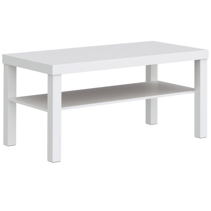 HOMCOM Table basse de salon, table d'appoint rectangulaire à 2 niveaux avec étagère de rangement, 90x45x44,5cm, blanc
