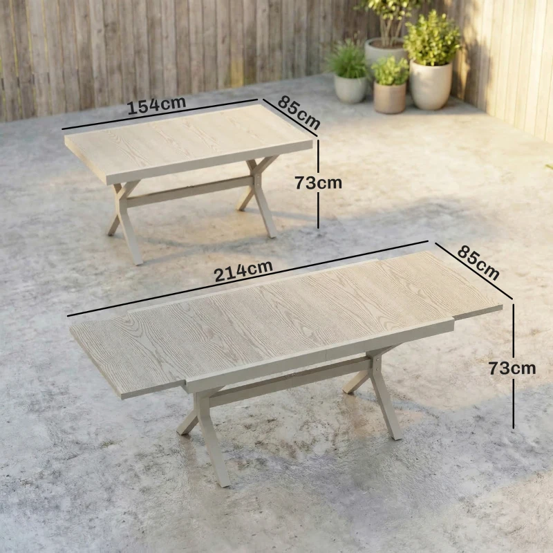 Outsunny Mesa de Comedor Exterior Extensible 154/214 cm para 8-10 Personas de Aluminio Acero con Tapa Imitación Madera Gris