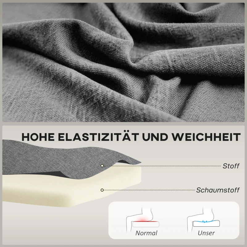 HOMCOM Sofa 2 Sitzer, Polstersofa Leinenoptik, Holzrahmen, Für Wohnzimmer Schlafzimmer, 117 cm, Grau