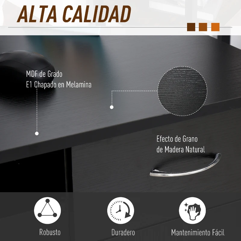 HOMCOM Secretária para Escritório com Prateleiras Abertas Gabinete Suporte para Cpu e Bandeja Removível 120x60x74 cm Preto