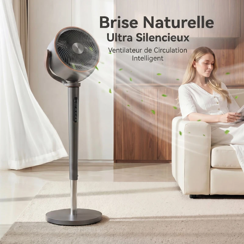 HOMCOM Ventilador de pé silencioso 20 dB, oscilação automática 70°+90°, 12 velocidades, luz LED e temporizador 12H