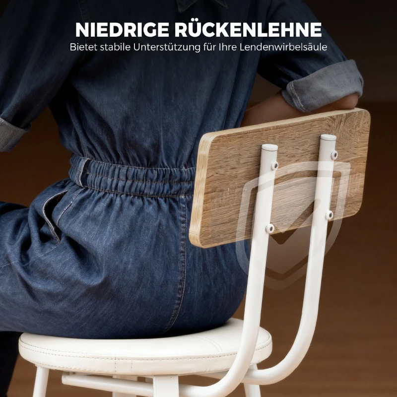 HOMCOM Lot de 2 tabourets de bar, chaises de bar, assise rembourrée 75,5H cm, dossier et repose-pieds, bois naturel et blanc